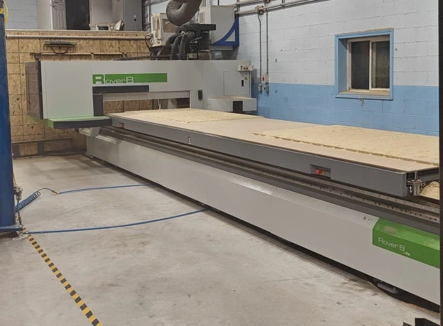 Biesse Rover B five-axis CNC router with a 5 by 20 foot machining table in the Cedar Hedge Millworks shop