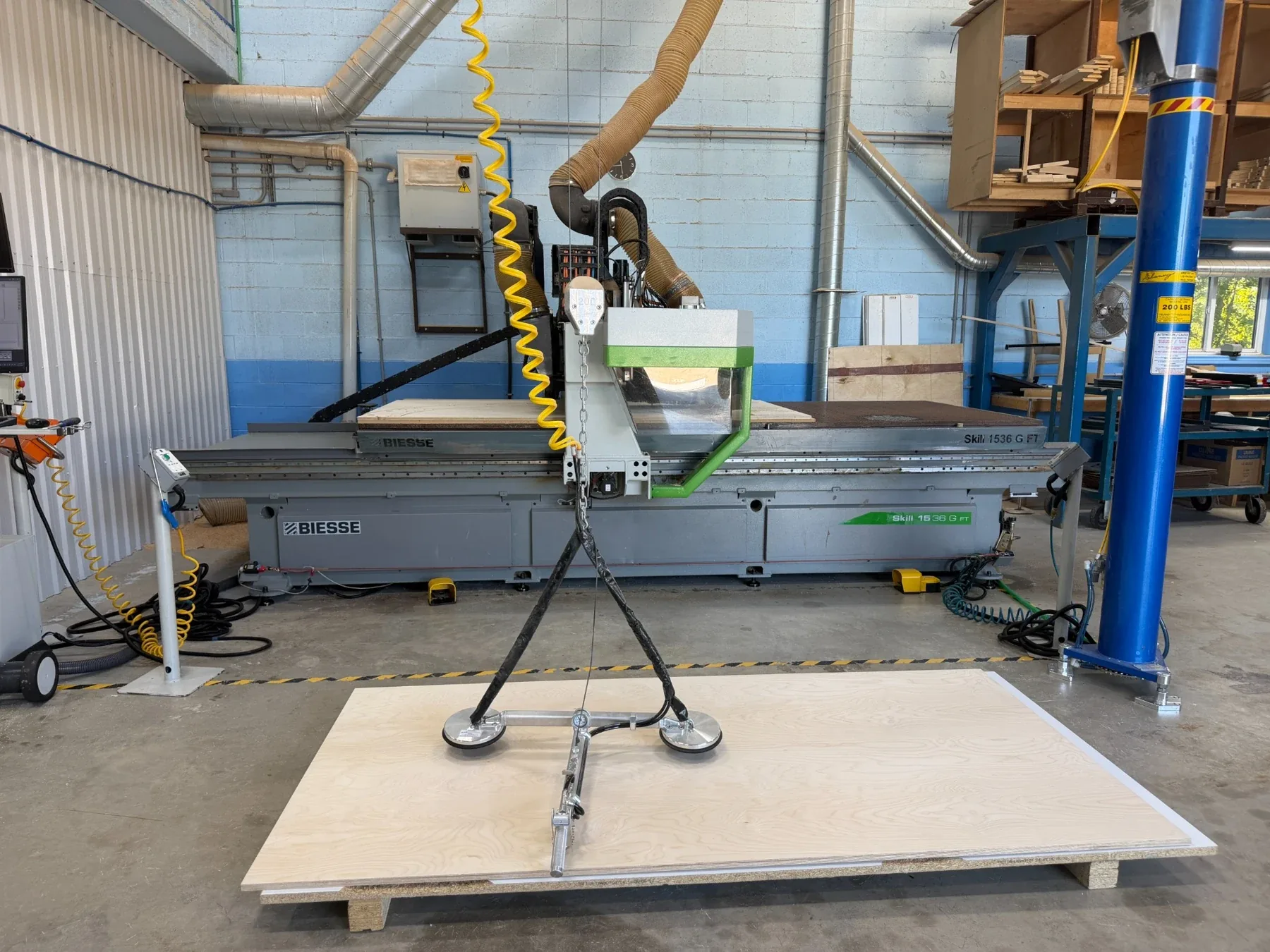 Front view of the Biesse Skill 1536 GFT CNC router in the Cedar Hedge Millworks shop