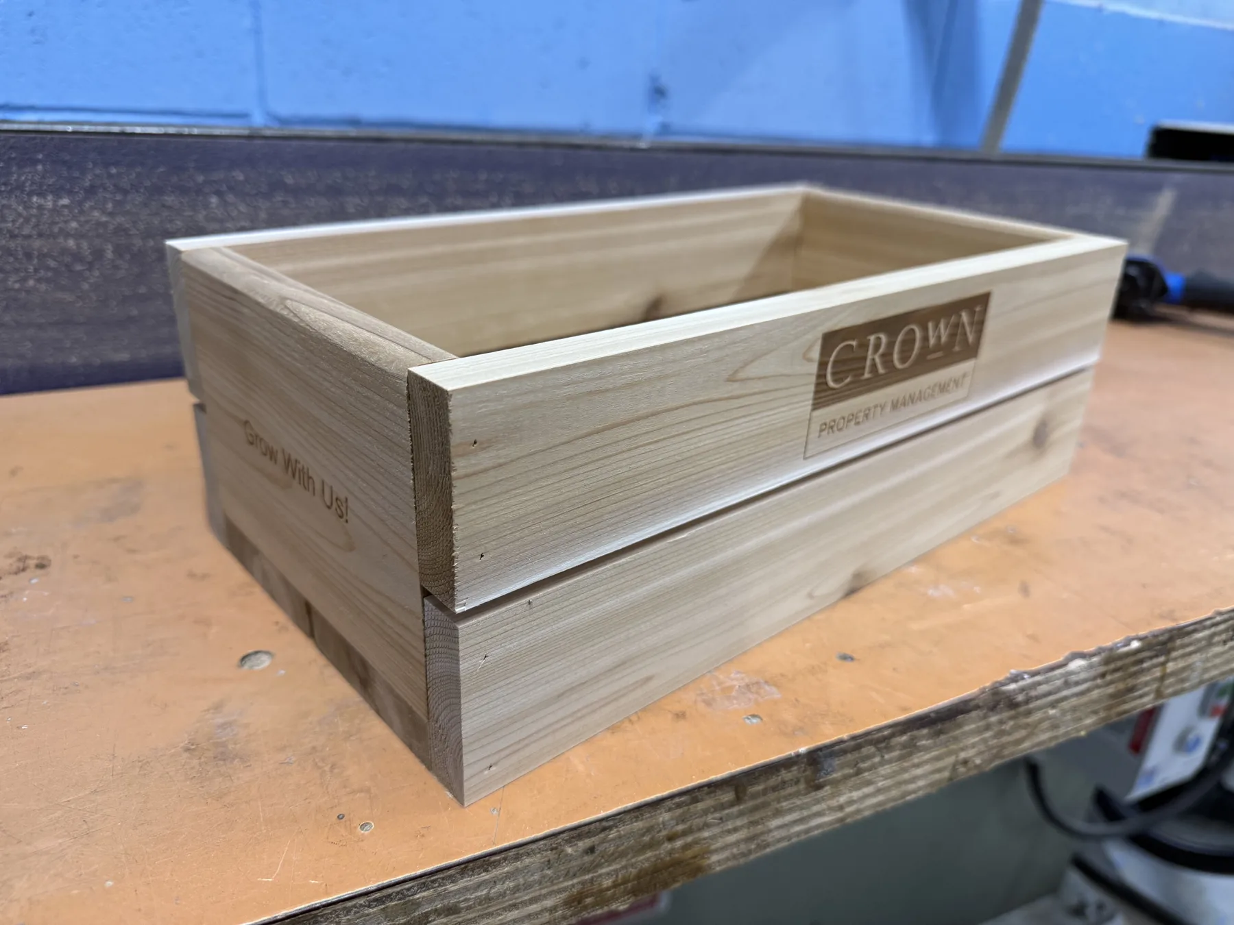 Custom wood crates — Purpose-built wooden crates with engraved branding.