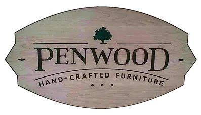 Oval wood sign engraved with the Penwood name and lettering