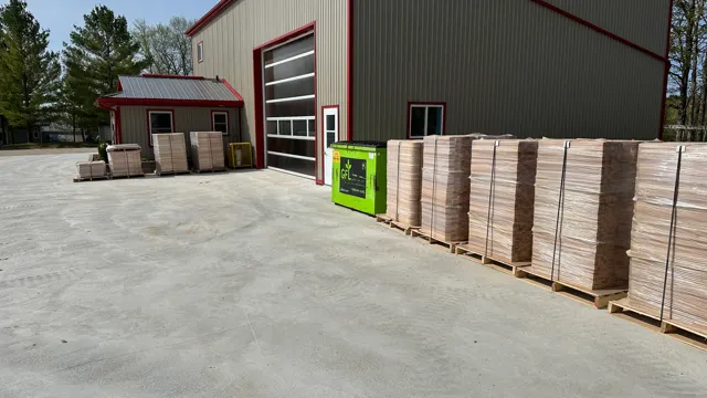 Wrapped pallets arranged outside the Cedar Hedge Millworks shop