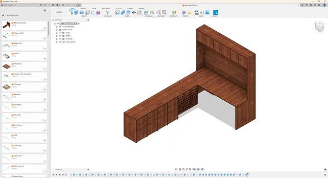 Fusion 360 model of a custom wooden desk