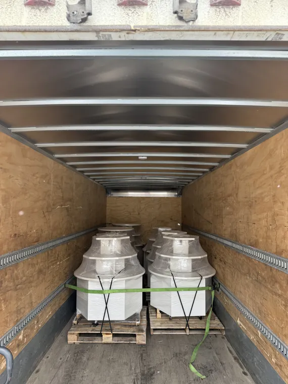 Secured products loaded inside a transport trailer