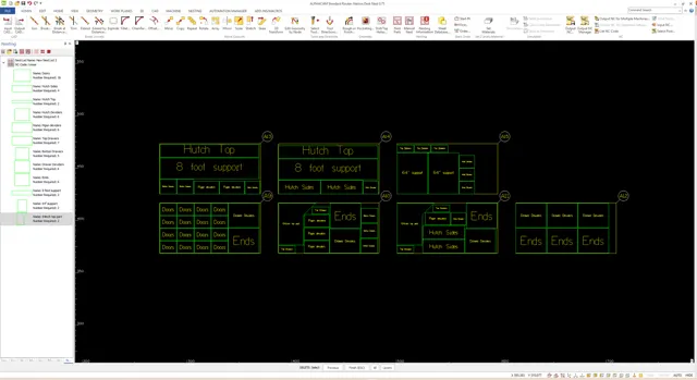 Alphacam drawing with a layout of rectangular parts