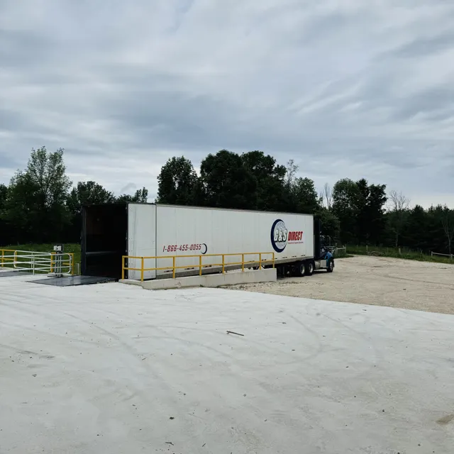 Transport trailer parked in the Cedar Hedge Millworks yard