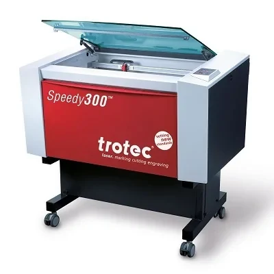 Trotec Speedy 300 laser engraving machine with its lid open
